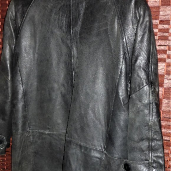 CTS1 - Woman's  LEATHER JACKET Large Black Woman's Coat Leather Trench Coat - Picture 8 of 8